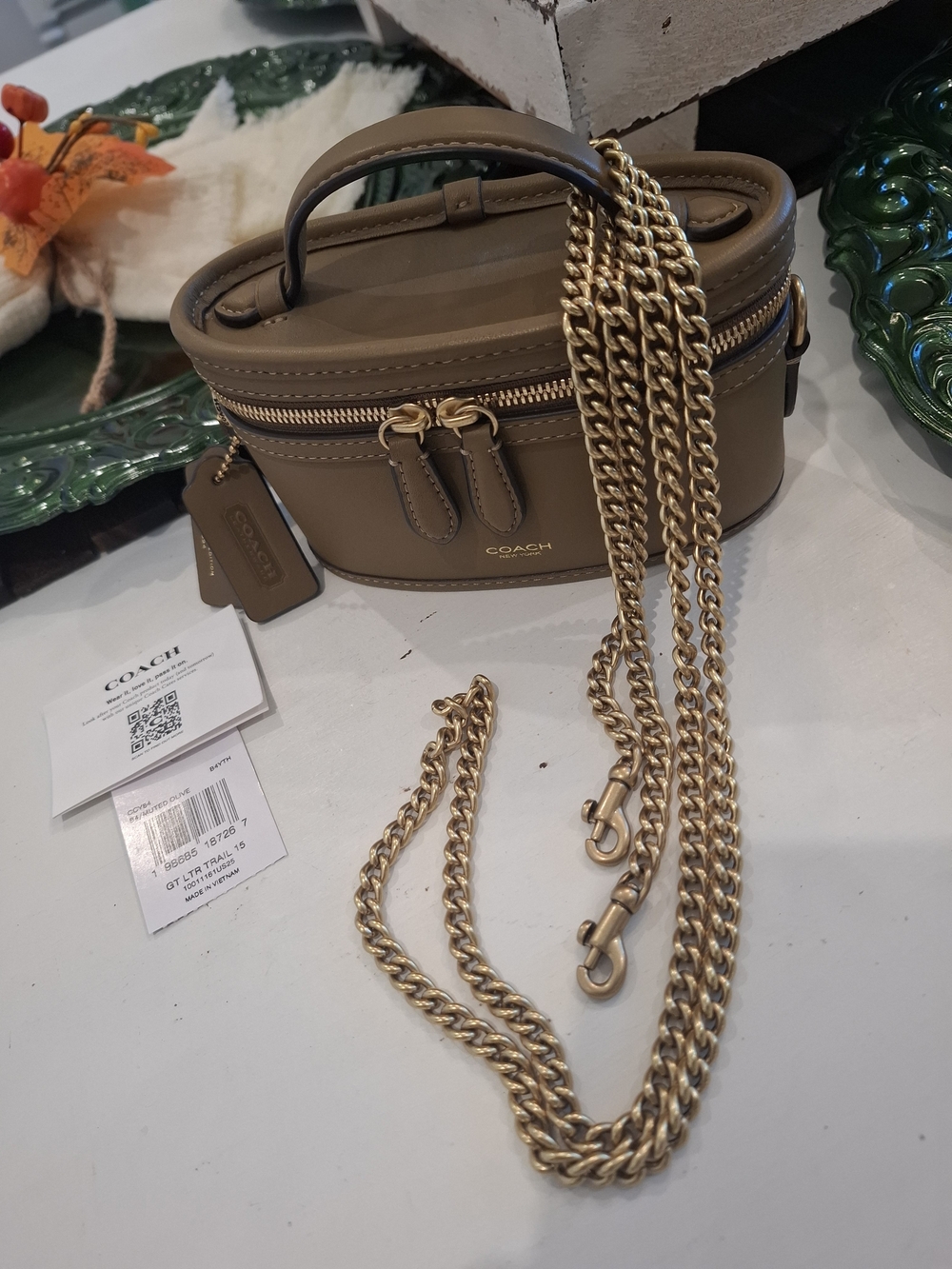 Coach Taupe Mini Vanity Crossbody with Gold Chain